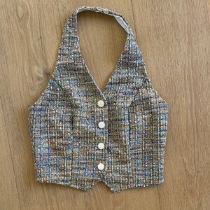 Tweed Halter Vest with Button Detail